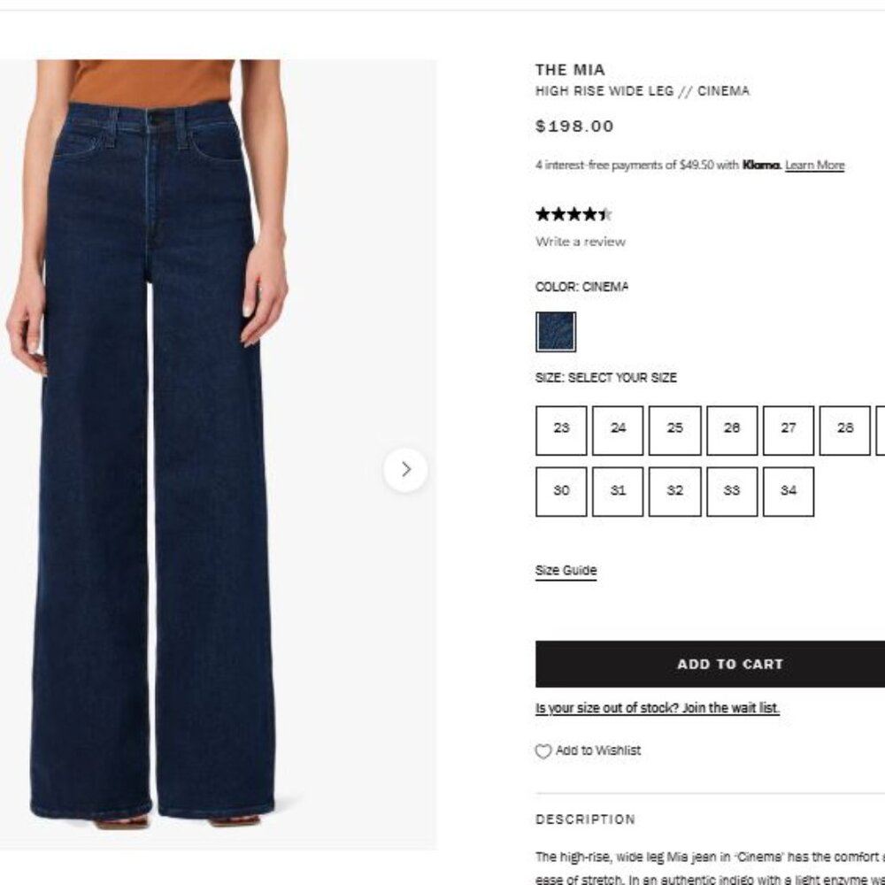 Joe's Jeans The Mia High Rise Wide Leg in Cinema Wash Size 25
